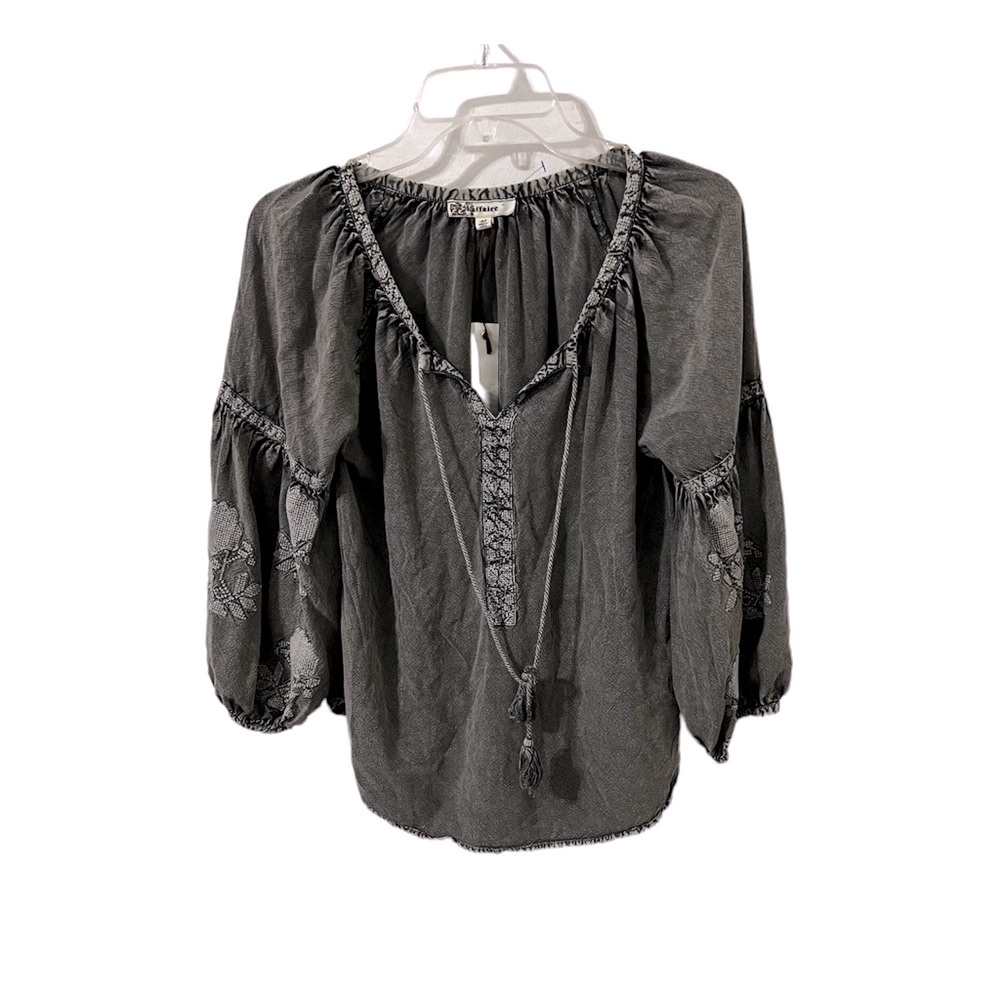 New Anthropologie Embroidered Top Pullover Balloon Sleeves Soft Rayon Peasant